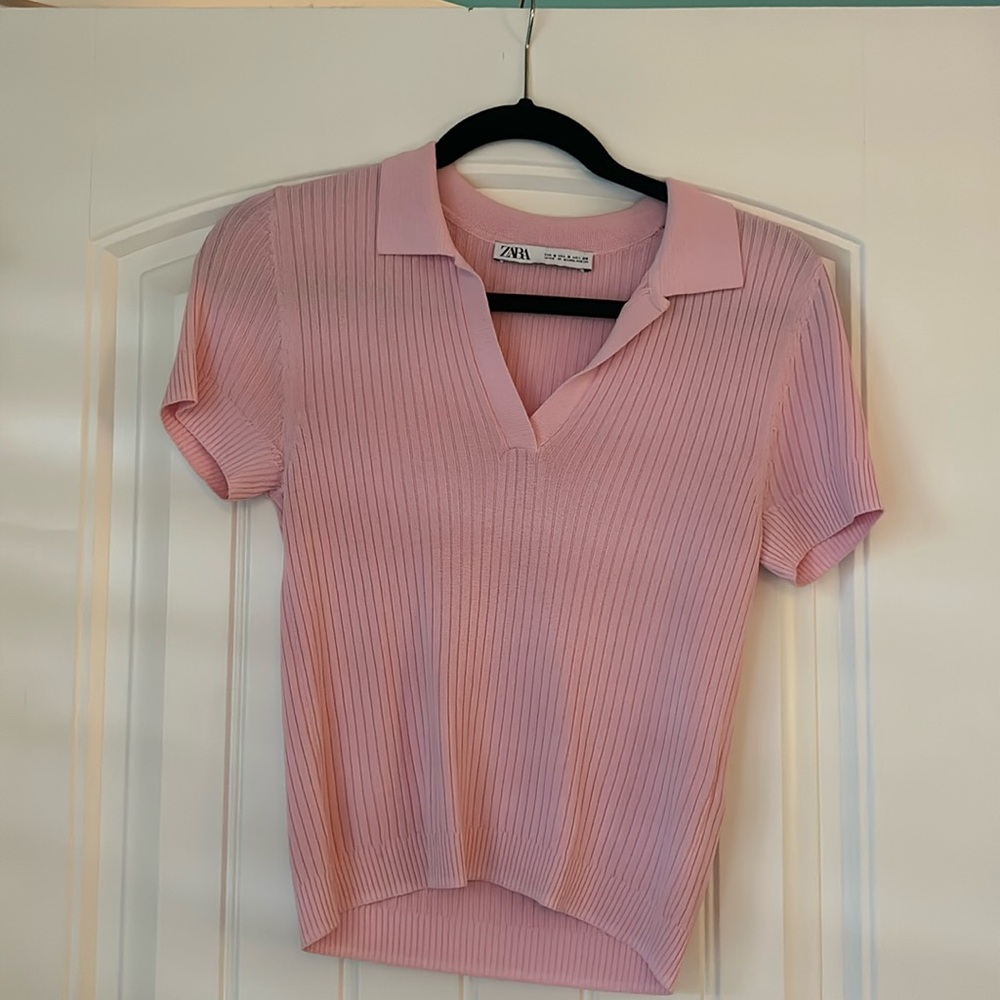 Zara Pink Polo Ribbed Shirt